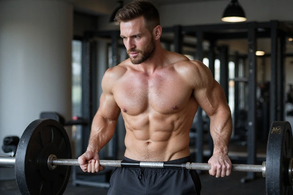 Hombre levantando pesas en un gimnasio, mostrando fuerza y energía