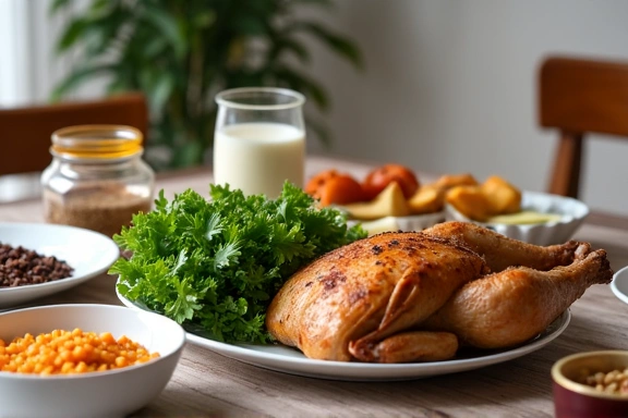 Mesa de comedor familiar con una comida casera saludable