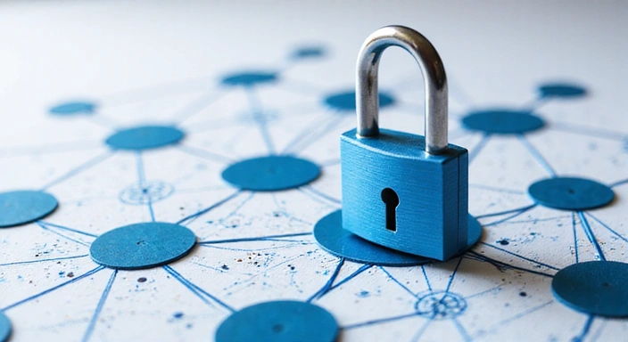 Ilustración de seguridad de datos con candado y datos