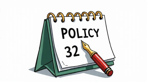Ilustración de un calendario y una pluma, simbolizando actualizaciones de políticas.
